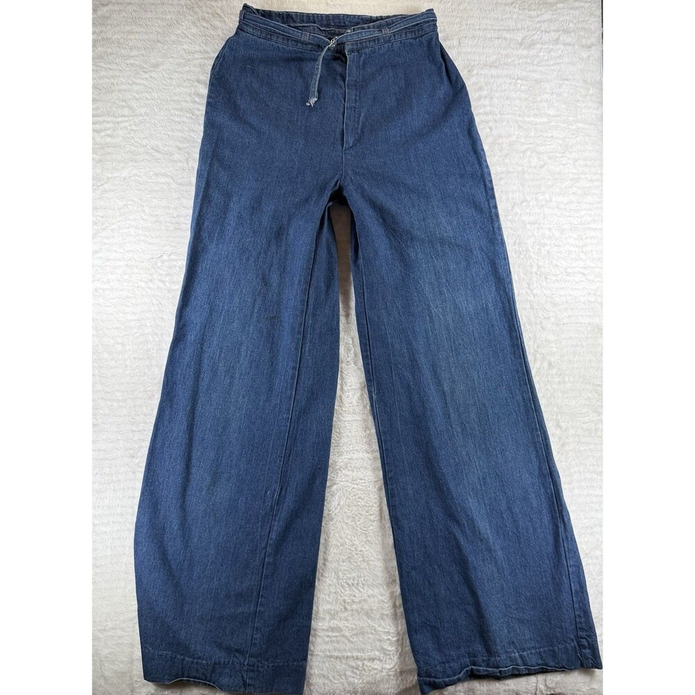 VTG 1970s Jazzie Denim Palazzo Jeans High Rise Happy Legs Drawstring Pants Sz Sm